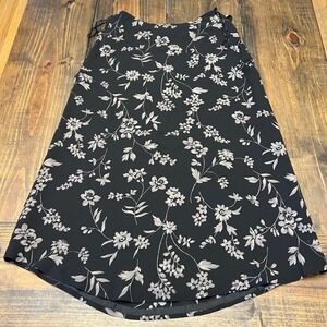 Jones New York Petite Black Floral‎ Silk Midi Skirt Size 8P